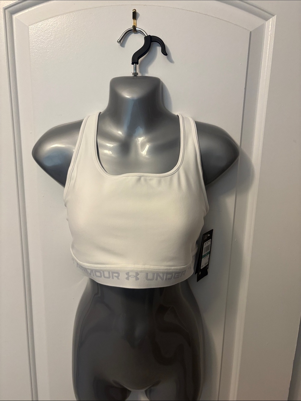 Under Armour White Padded Racerback Sports Bra with Branded Band